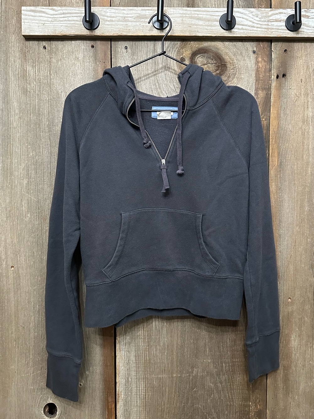 Aerie 3/4 Zip Knit Hoodie Kangaroo Pocket in Blue Size Medium